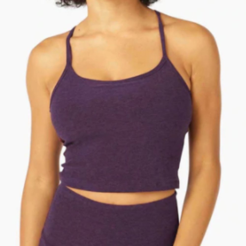 Beyond Yoga Spacedye Slim Racerback Cropped Tank in Purple Night